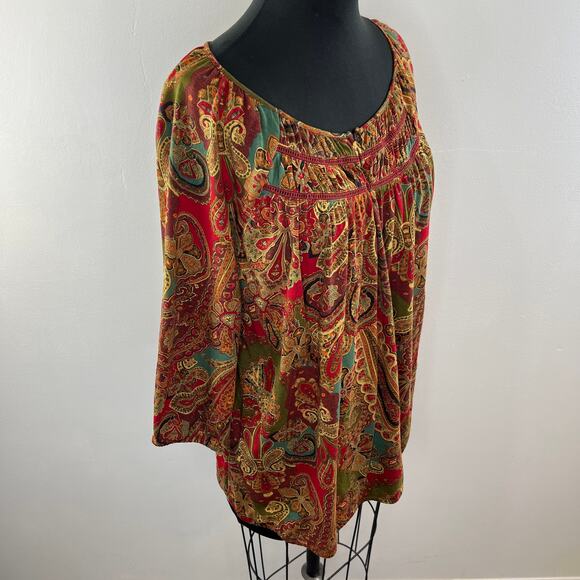 Lauren Ralph Lauren Multicolor Paisley Round Neck 3/4 Sleeve Peasant Top Plus 2X - Picture 4 of 9
